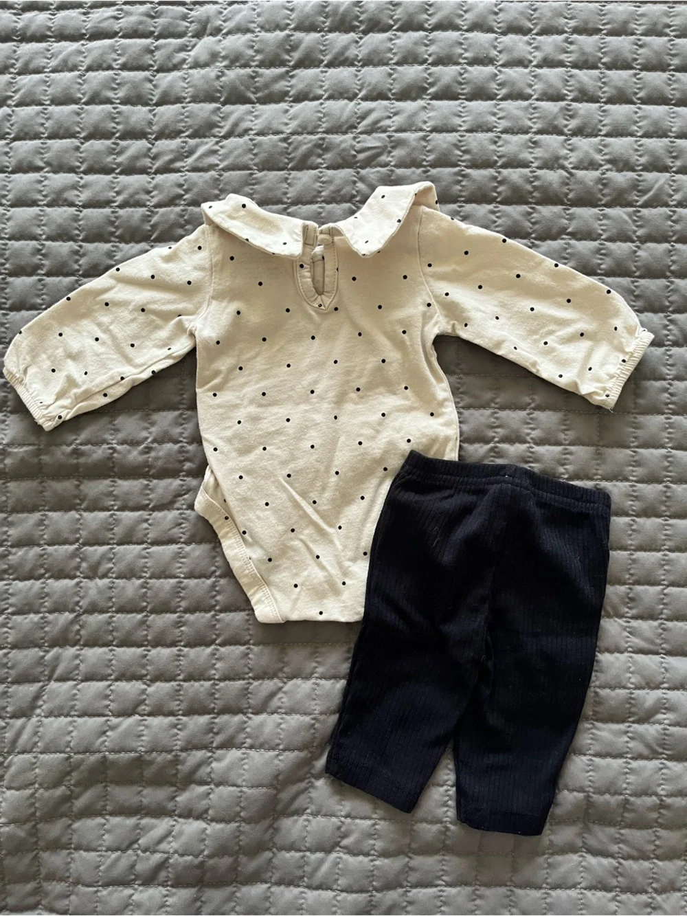 CARTER’S Cream Polka Dot Top with Black Ribbed Leggings | NEWBORN